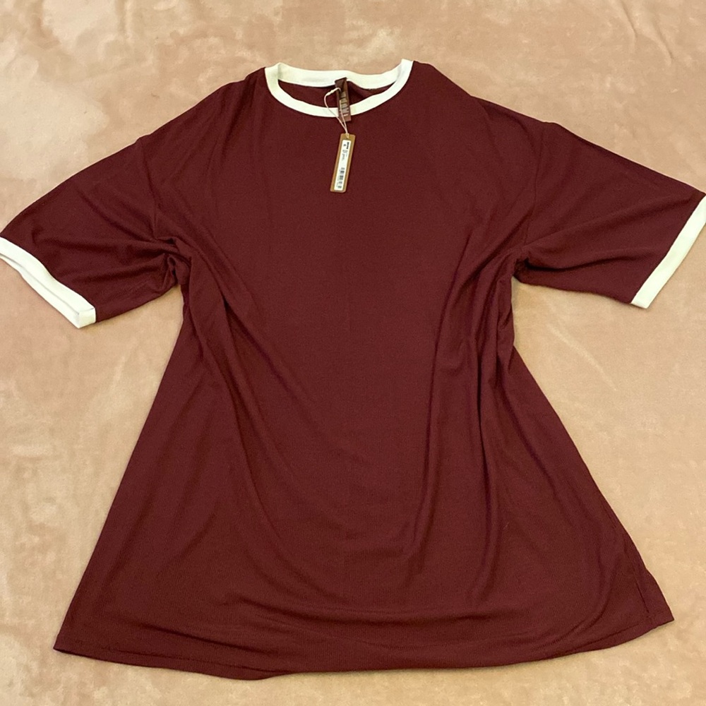 Skims soft lounge ringer t-shirt dress maroon multi